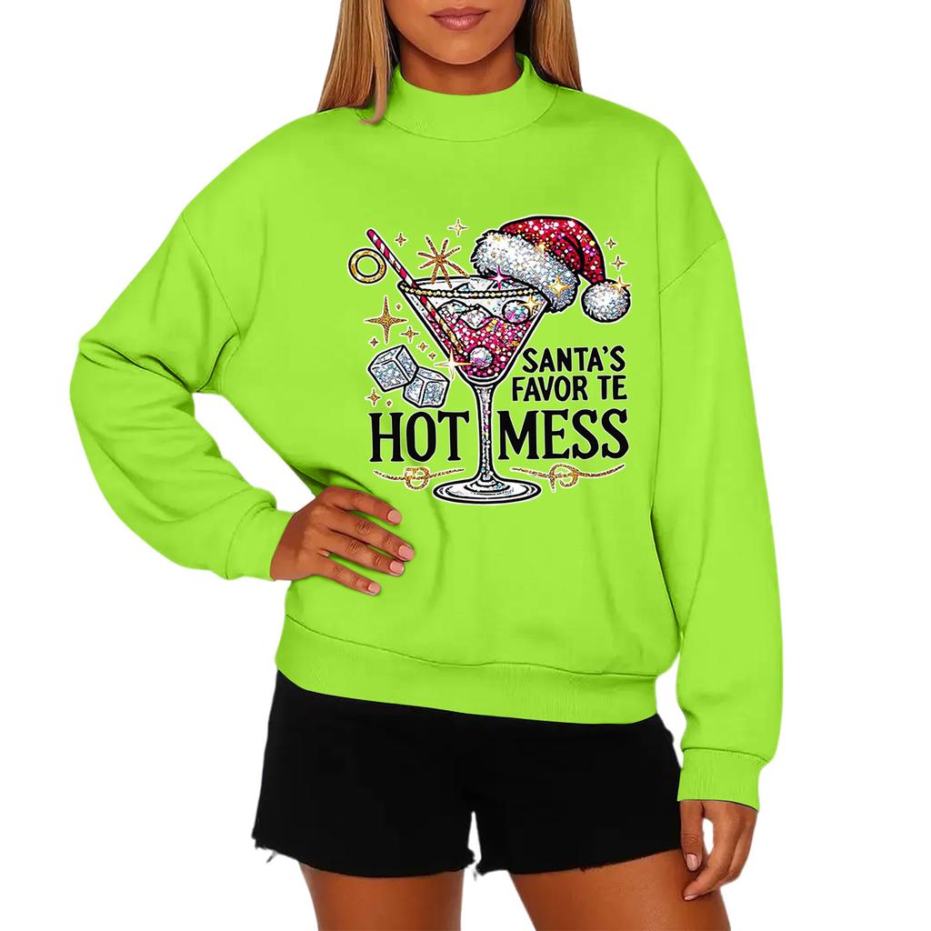 Ladies' Fashionable Casual Round Neck Long Sleeved Christmas Printed Hoodie
