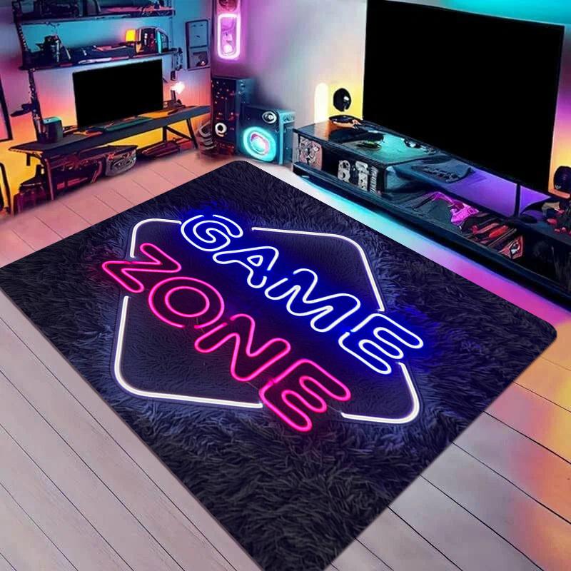 

Faux Neon Game Zone Area Rug Nonslip Washable Floor Mat Game Room Bedroom Decor Cool Gamer Gift 1PC 40x60cm