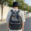Schoolbag Checkerboard Backpack Men's Retro PU Leather Splicing Backpack Large Capacity Student Schoolbag Trendy Commuter Computer Bag