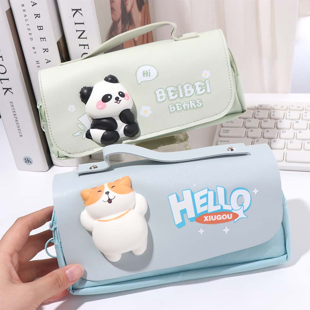 Korean Fun Press Pen Bag 3-layer Stationery Storage Bag Kawaii Animal Pencil Bag  Student