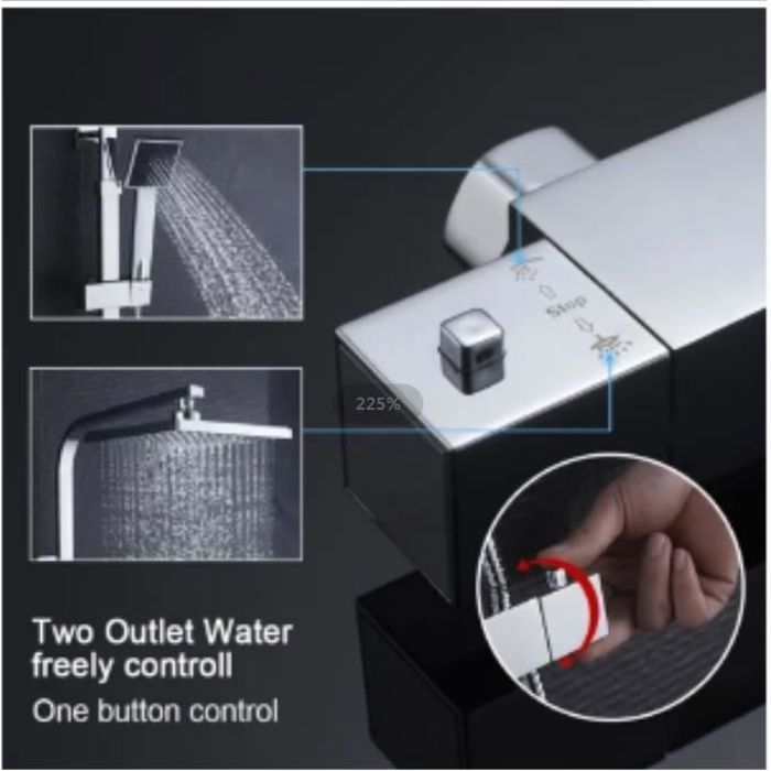 Shower Column - Auralum - Thermostatic - Chrome Plated Brass - Adjustable Height - 38°C