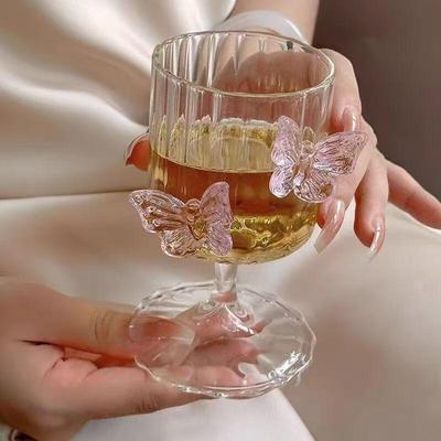 Pink Butterfly Glass Coffee Mug
