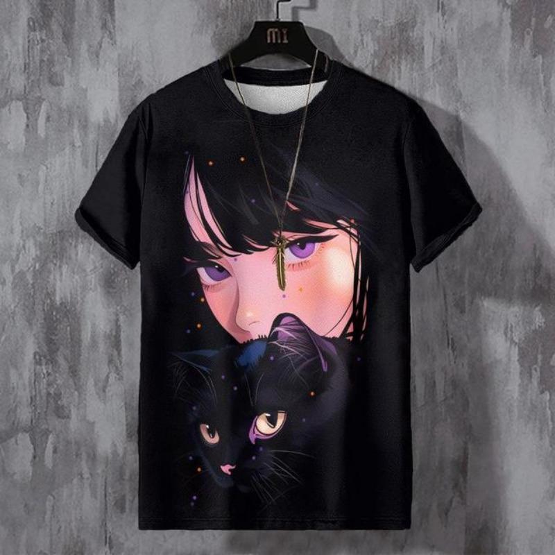 Vintage tričko pro muže Krásné anime postavy Grafické trička Potisk Tričko s kulatým výstřihem pro volný čas Tričko nadměrné velikosti Pánské oblečení Top