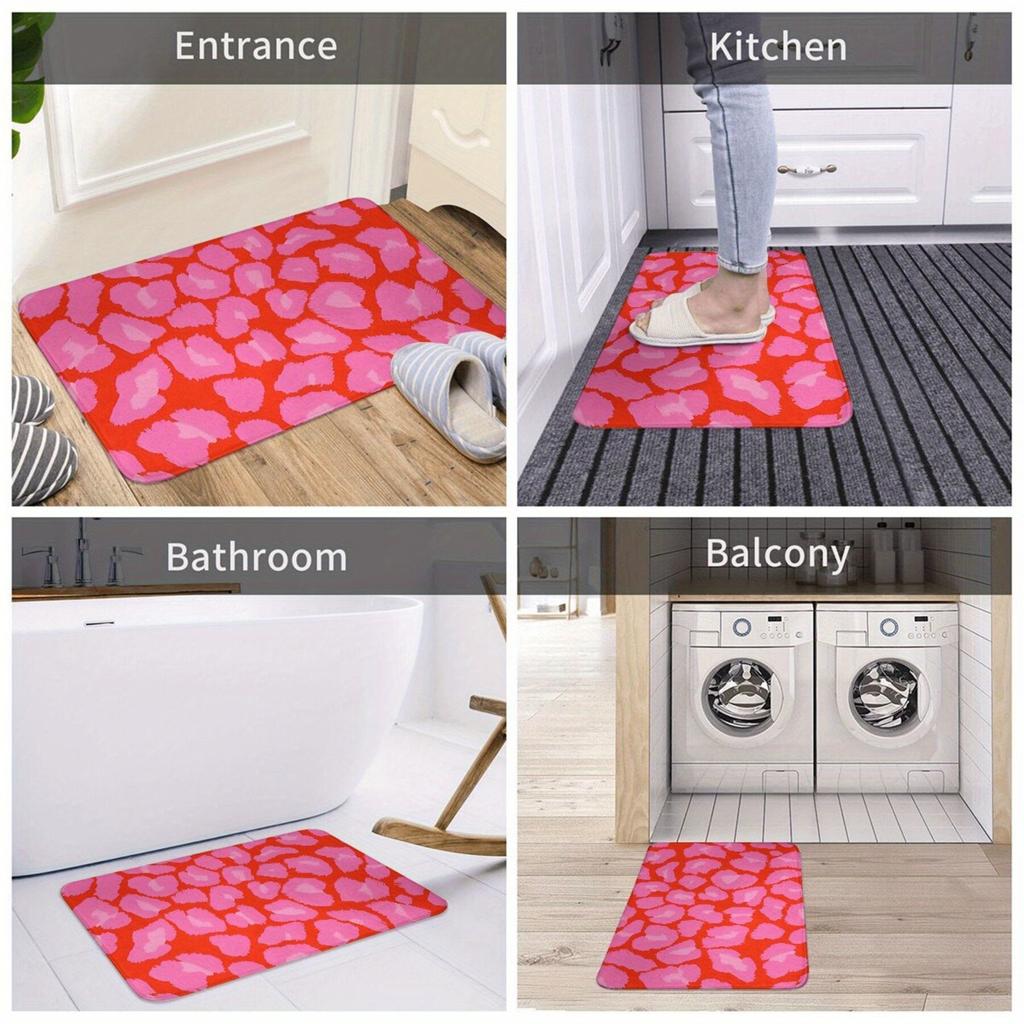 1PC Pink Leopard Pattern Kitchen Rug Non-Slip Door Mats Pop Design Bathroom Rug Bath Mat Carpet for Home Sink Laundry Decor