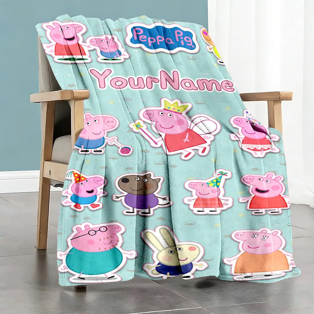 Peppa Pig Personalized Name Blanket Gift Personalized Blanket Ultra-Soft for Bed Living Room Nap Seaside Ideal for All Seasons