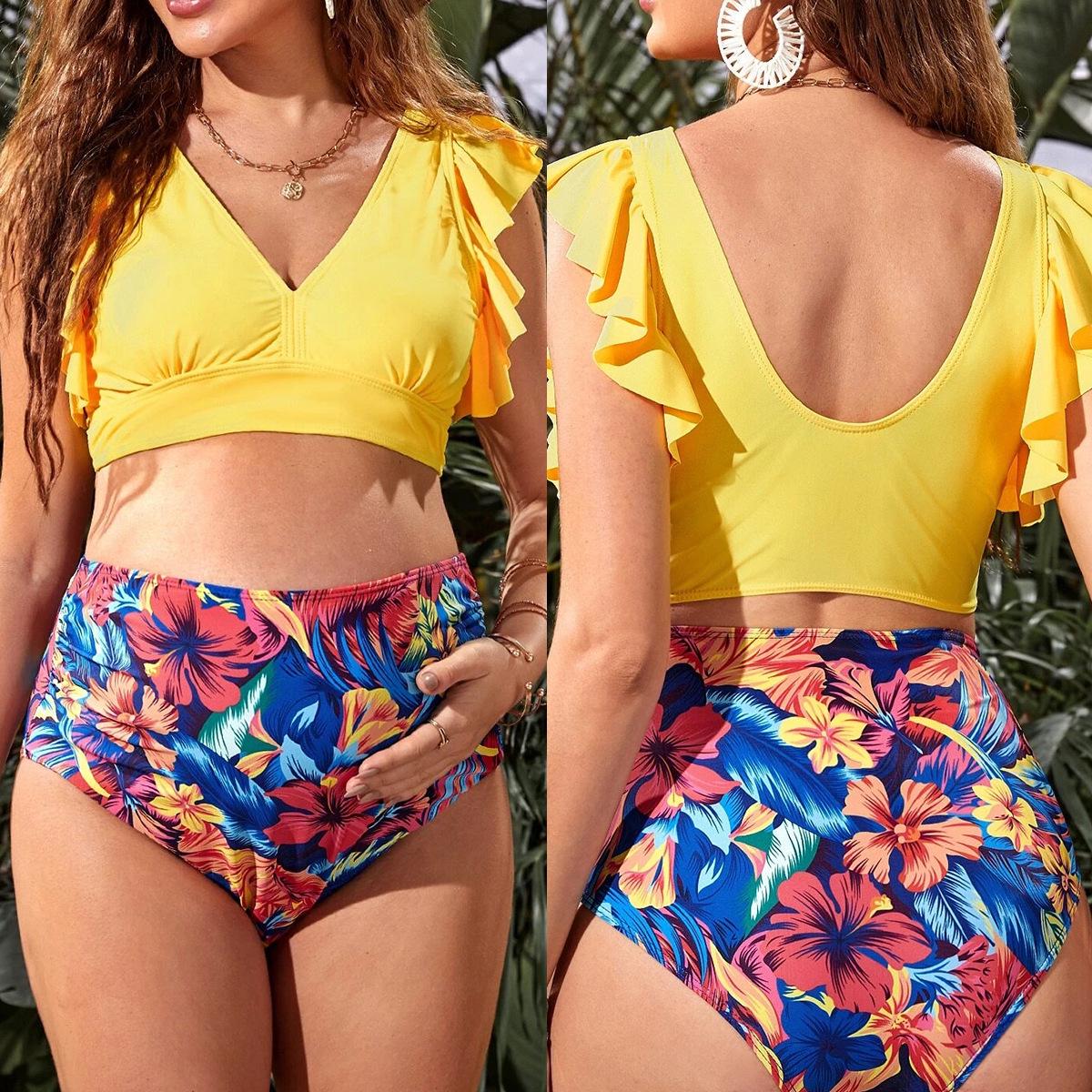 

2022 European & American High Waist Color Block Bikini - Cross-border Maternity Swimwear Extra Large жовтий
