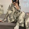 Spring and Autumn New High-end Imitation Cotton Pajamas Women's Summer Long-sleeved Trousers Set Women's Loose Large-size Loungewear