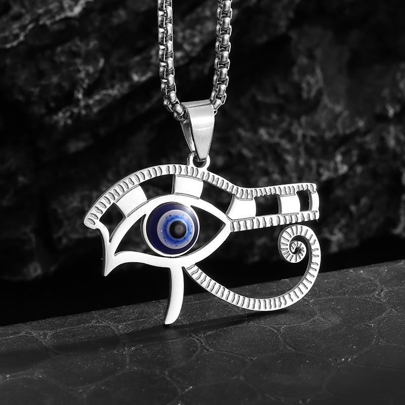 Stainless Steel Turkish Blue Eyes Devil s Eye Pendant Eye of Horus Necklace Men and Women Lucky Amulet Jewelry