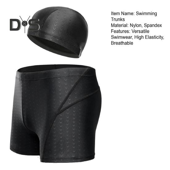 Men Swimming Trunks And Cap Quick Dry Stretchy Bathing Suit Diving Boxer Briefs Beach Shorts Cap for Surfing Water Sports
