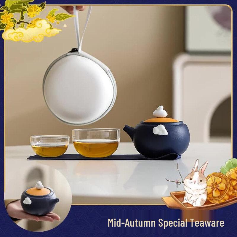 Jade Rabbit Ceramic Portable Travel Tea Set