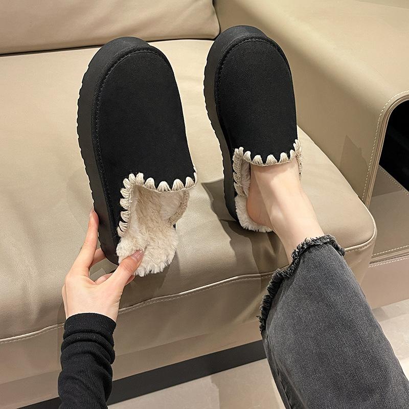 2025 Velvet Versatile and Versatile Autumn and Winter New Internet Celebrity Outer Wear Casual Wide Muffin Thick Bottom Cotton Slippers Women