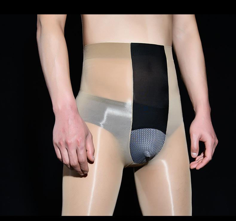 Γυαλιστερό μαύρο μεταξωτό ανδρικό εξαιρετικά λεπτό οριζόντιο ανοιχτό καλσόν