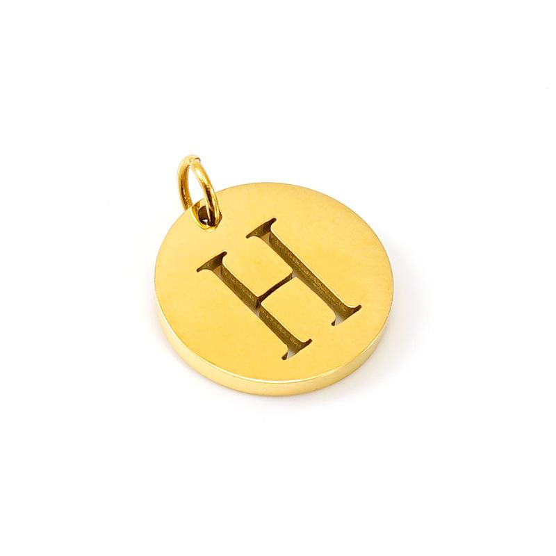 New titanium steel English letter DIY pendant fashionable stainless steel round hollow letter pendant