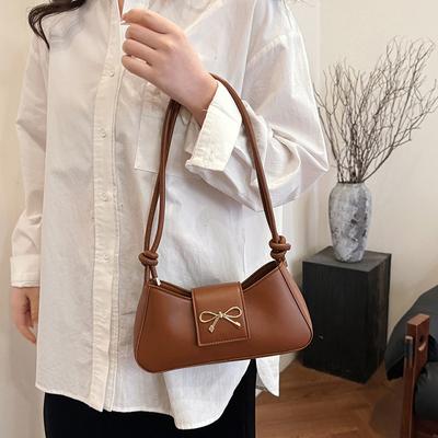 2025 Early Spring New Textured Women's Bag Retro Bow Handbag Simple Knotted Shoulder Strap Shoulder Bag Underarm Bag