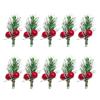 10PCS Green Artificial Pine Branches DIY Accessories Home Decoration Christmas Red Berries Stems Wrapping Wedding Ornament