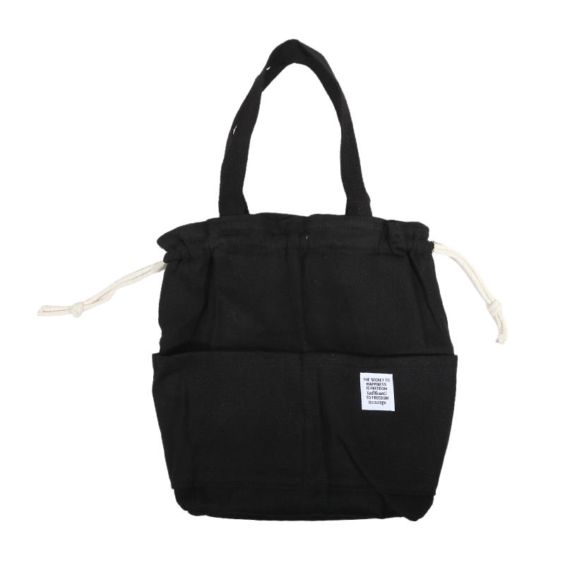 1pc Drawstring Canvas Insulated Lunch Bag Aluminium Foil Thermal Bento Box Tote Cooler Handbags For Office Outdoor Picnic