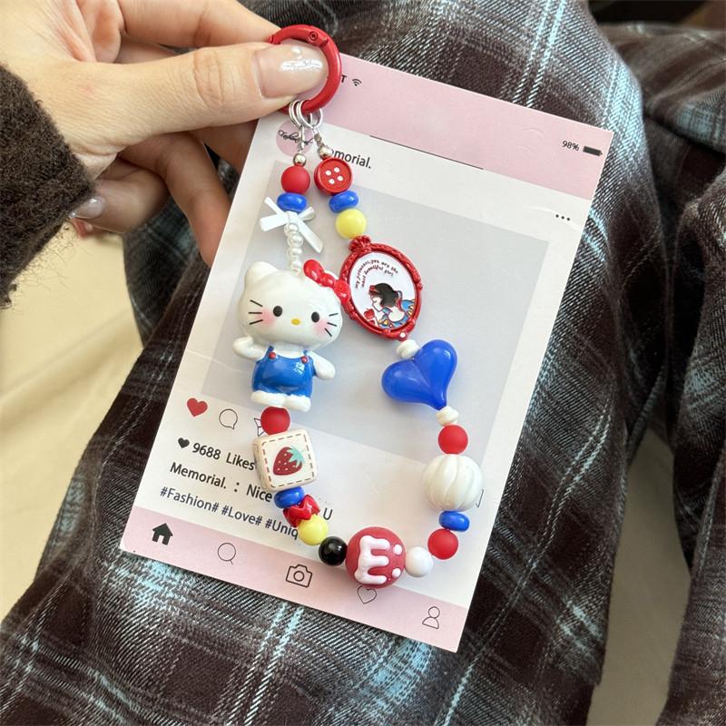 Animation Design Hello Kitty Key Rings Beaded Pendant Phone Charms Kawaii Kuromi Key Ring Adorable Hellokitty Keyring Present For Girls