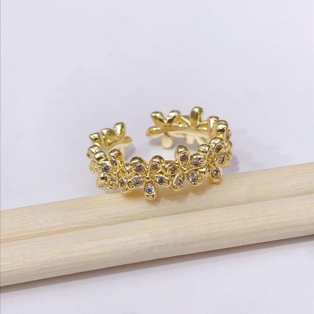 Cute Romantic Purple Four Leaf Zircon Flower Adjustable Rings for Women Gold Color Stainless Steel Jewelry Gift Anillos De Mujer