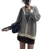 Autumn and Winter New Tops Contrasting Colors Striped Knitted Cardigan Women's Loose Sweater Design Sense Women's Hoodie Jacket