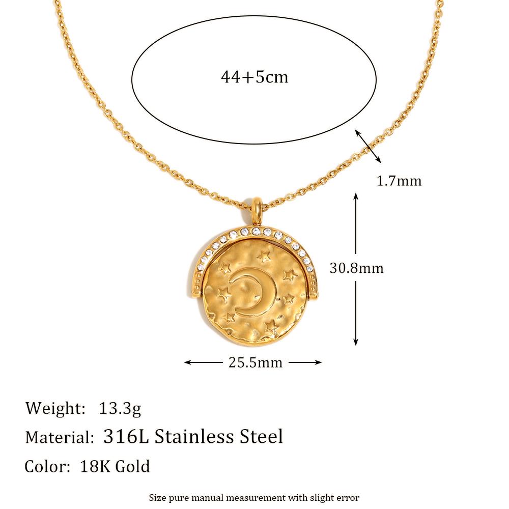 

MamacitaSlay Stainless Steel 18K Gold Plated Sun Moon Star Circular Flip Pendant Necklace Waterproof Neck Jewelry Women s Gift 49cm золотой