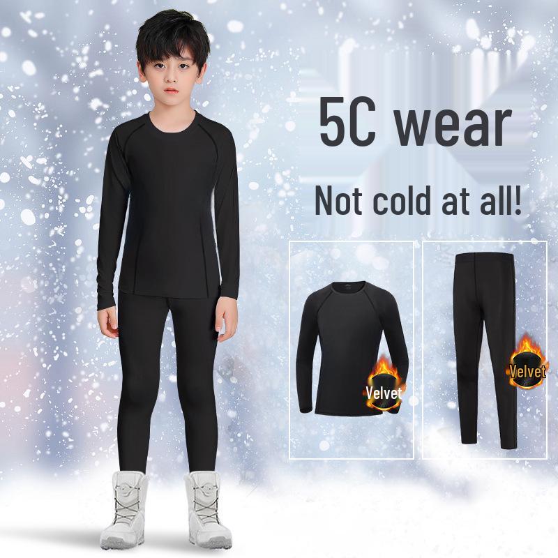 Kids' Quick-Dry Plus Velvet Warm Base Layer Skiing and Winter Sports Set