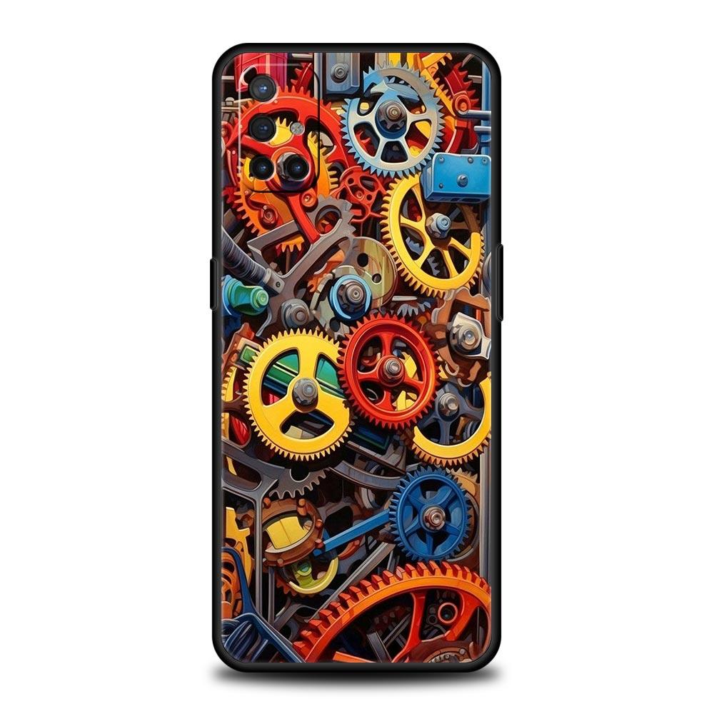 Mechanical Gear Pattern Phone Case For Oneplus 13R 13 12R 11 10T 10R Nord N100 N200 N10 10 9 9R 9RT CE 3 2 Z Pro Soft TPU Cover