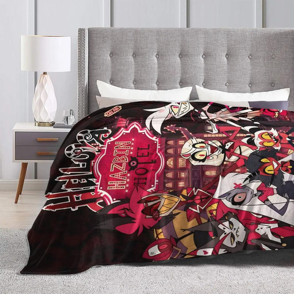Warm Blanket Picnic Alastor Game VOX H-Hazbin Hotel Throw Blanket Flannel Bedspread For Couch Bed Fluffy Sofa Bed Cover