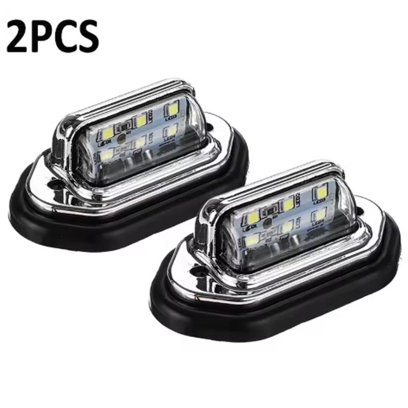 2Pcs Car License Plate Lights, 6 Led License Plate Lights, 12V White Tail Lights, Suitable for Cars, Trucks, Buses, Motorcycles, Trailers, Etc 2Pcs