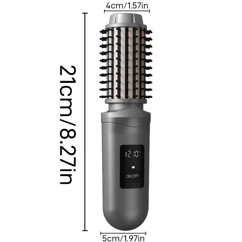 Cordless Hair Curling Iron Brush Usb Rechargeable Travel Heated Round Brush 2-In-1 Electric Hair Curling Wand Styling Tools