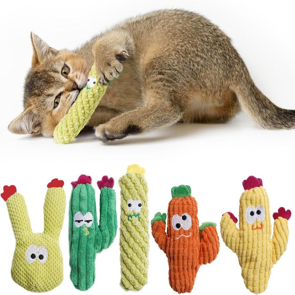 Creative Cartoon Interactive Cactus Kitten Catnip-Filled Cat Soft Cat Chew for Indoor Self-playing
