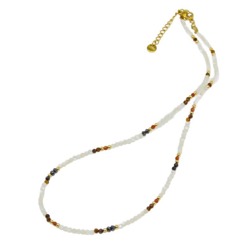 Popularny naszyjnik choker w stylu Maillarda z naturalnego kamienia, perły i tygrysiego oka, z różowymi i różanymi koralikami