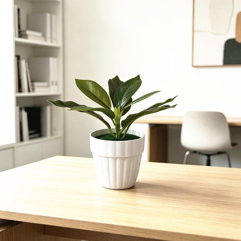Artificial Small Green Plant Desktop Plant Pot With Wave Base For Office Decor And Home Living