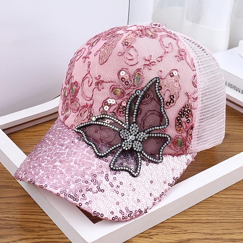 Women's Duckbill Baseball Cap with Large Butterfly Sequin Decoration - Breathable Hat Suitable for Spring, Summer, Autumn