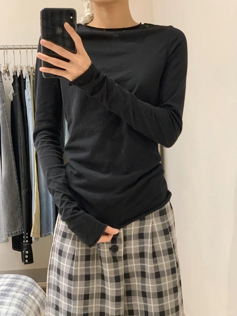 Grey thin sunscreen blouse women's early spring slim-fitting simple and slightly transparent long-sleeved T-shirt with top and bottom shirt