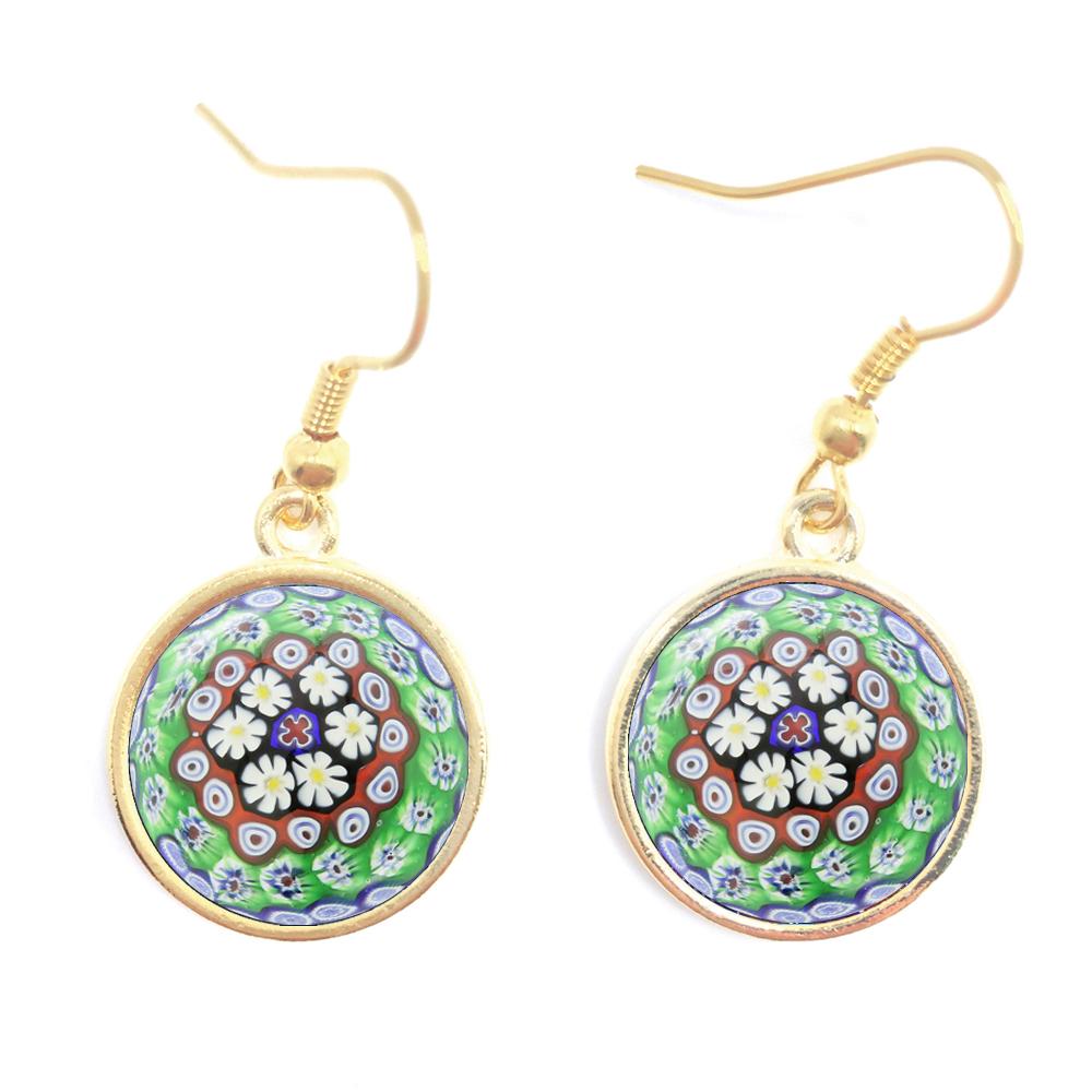 Murano Millefiori Drop Earrings MultiColour Flower 16mm Glass Cabochon Earring Jewelry For Women Girls Gift