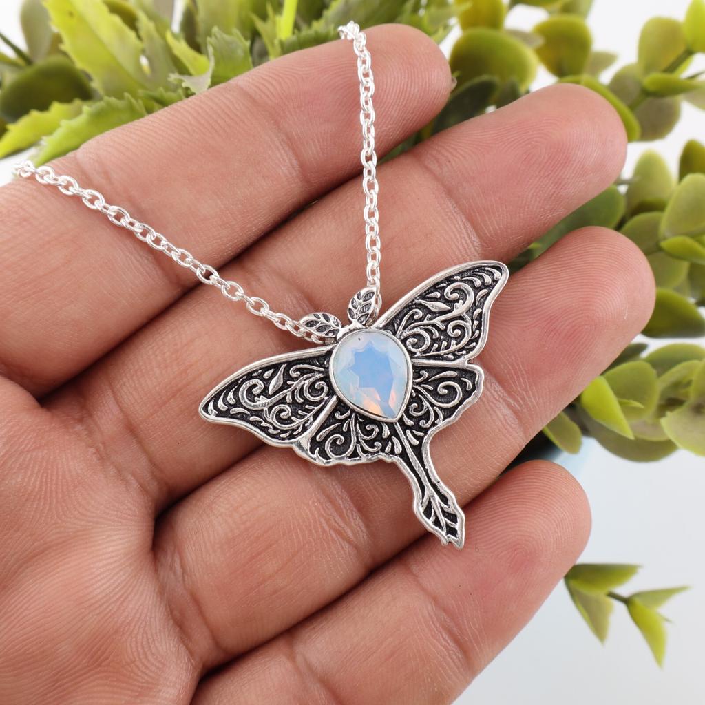 For Women Gift Milky Opal Gemstone 925 Sterling Silver Jewelry Boho Pendant1.2" CP-31-17