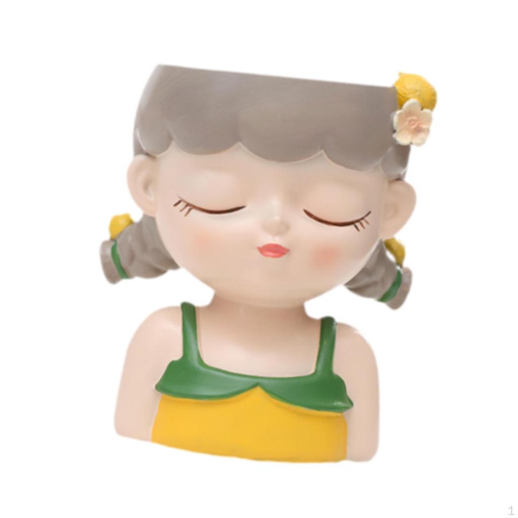 Cartoon Girl Planter Decorative Plant Pot Home Decoration Desktop Flowerpot Small Resin Flower