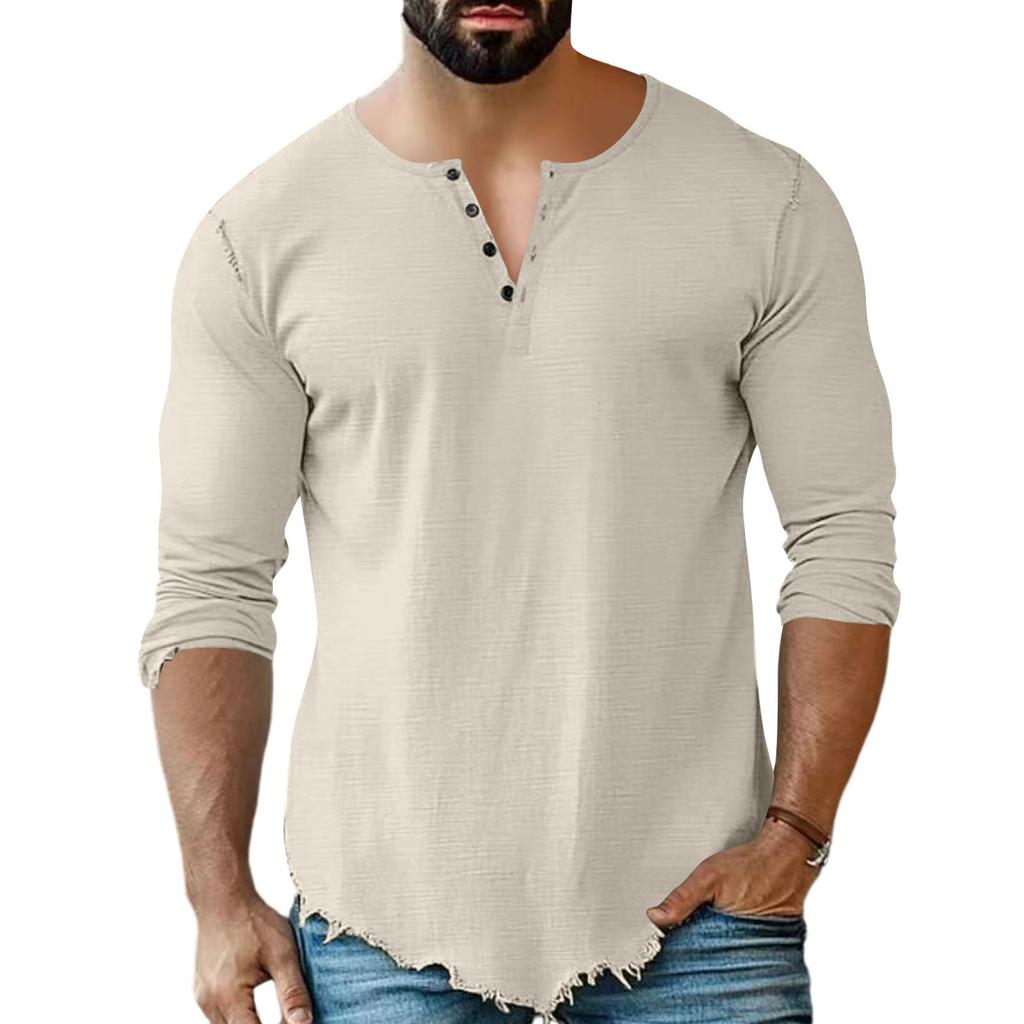 Mens Casual Long Sleeve Henley Shirt Four Button Front Lightweight Pullover Slim Fit Crew Neck Top