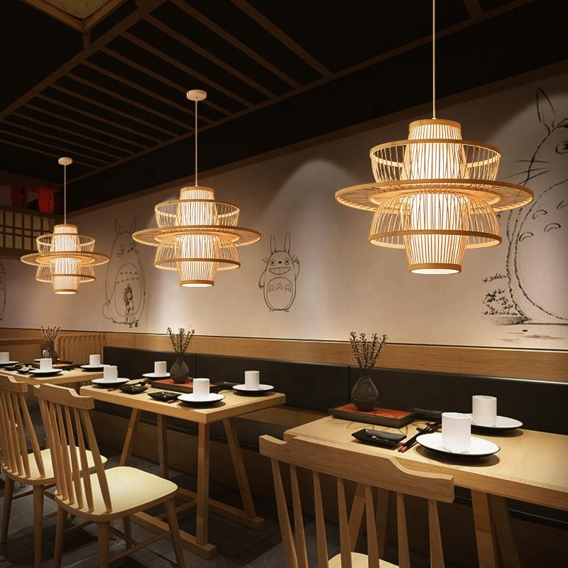 Controlled Easy Indoor Lighting  Power Home Decoration Vintage Scandinavian Dining Wooden Bamboo Wicker Rattan Pendant Light