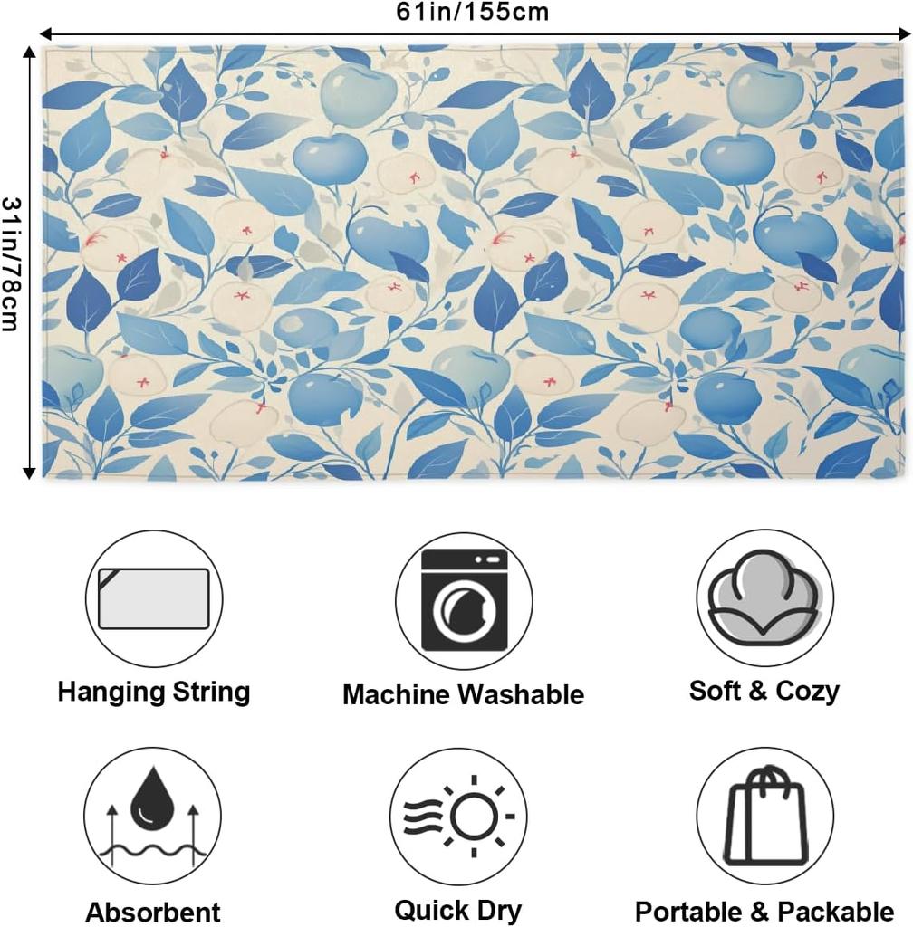 Blue Leaves Fruit Beach Towel Microfiber Oversized Sand Free Beach Towel Quick Dry, Lightweight Pool Gym Swim Towels for Travel