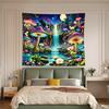 Ine Ive Blacklight Fantasy Mushroom Forest Tapestry Aesthetic UV Reactive Waterfall Tapestries 60x51Inch Moon Night Wildflower Plant Landscape Black