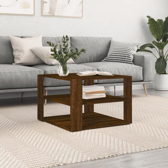 VidaXL Table basse chêne marron 59,5x59,5x40 cm bois d'ingénierie, table d'appoint, table de salon, table latérale, bout de 834256