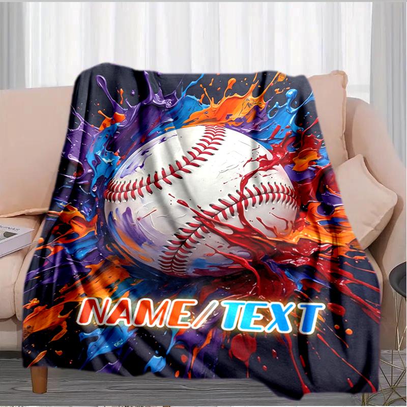 1PC Custom Name "Baseball Splash Artwork" Flannel Blanket Versatile,all-season Throw Suitable for the Living Room,bedroom,camping,travel,and Gift
