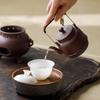 Guanlan Retro Coarse Pottery Tea Kettle Set with Alcohol Warmer for Outdoor Brewing