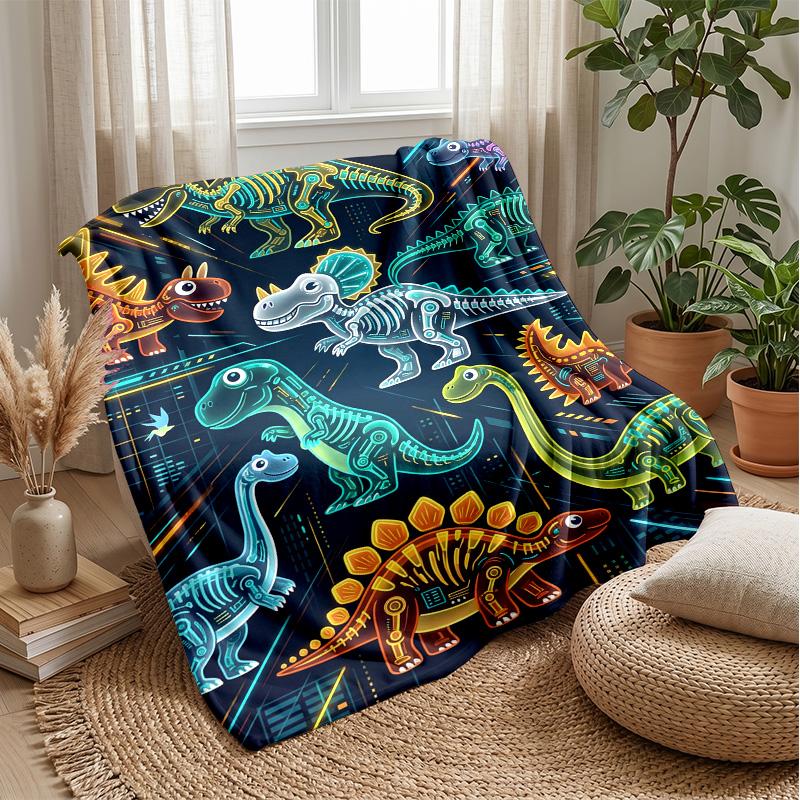 

Dinosaur Skeletons in Colorful Artwork blanket Personalized Name Flannel Blanket Soft Cozy Plush Throw for Sofa Bed Lightweight Home Decor 75x90cm