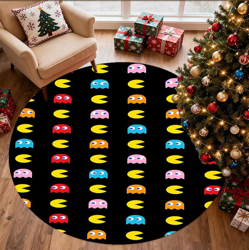 PAC Pattern Round Rug, Indoor/Outdoor Mat, for Picnic, Gameroom, Bedroom, Office, Living Room, Home Decor Carpet, Birthday Gift