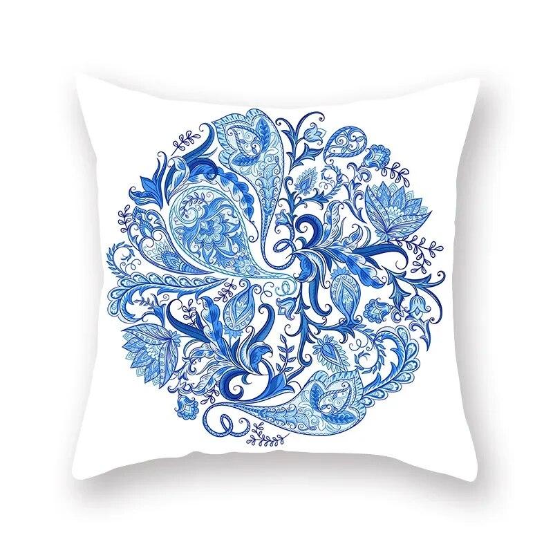Blue Mandala Flower Geometric Print Pillowcase Living Room Sofa Bedroom Car Office Cushion Cover Home Decoration Ornament