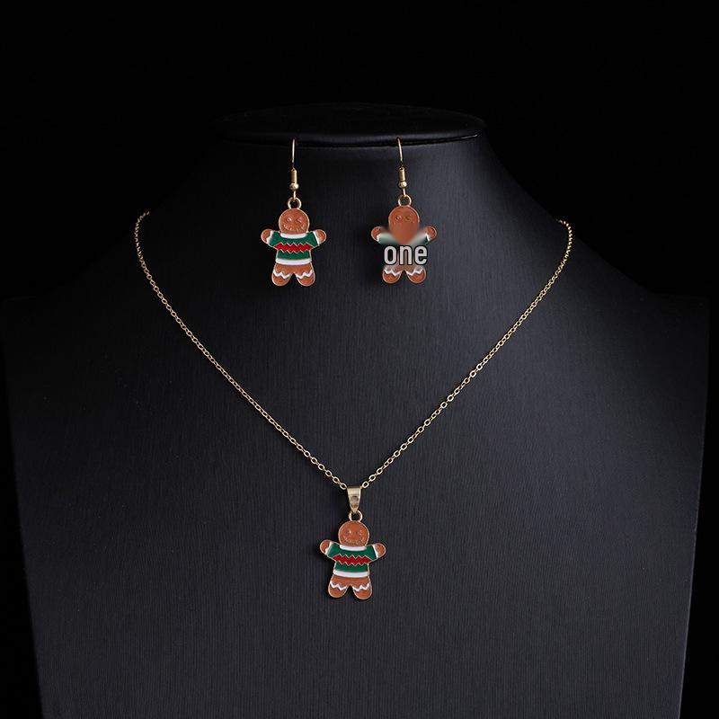 Conjunto de Joias de Natal: Brincos e Colar de Rena, Papai Noel, Árvore e Floco de Neve