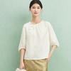 Mulberry silk 100% [24mm jacquard bamboo knot flower ivy] round neck slanted collar butterfly jacquard shirt summer