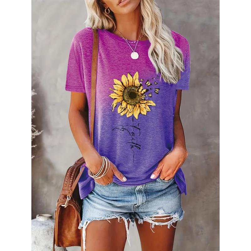 Sommerfarbe Sonnenblume 3D-Druck T-Shirts Damen Streetwear Lässig Mode Y2k Kurzarm T-Shirt O-Ausschnitt Tees Tops Kleidung